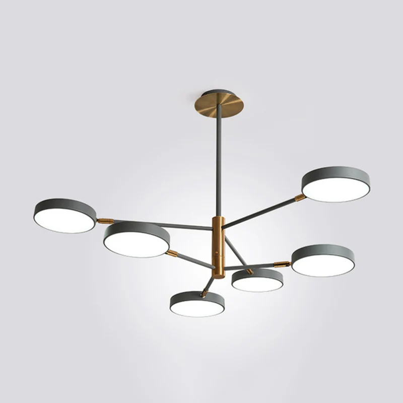 Draaibare metalen tak-hanglamp Simplicity LED-kroonluchter met ronde acrylkap Clearhalo