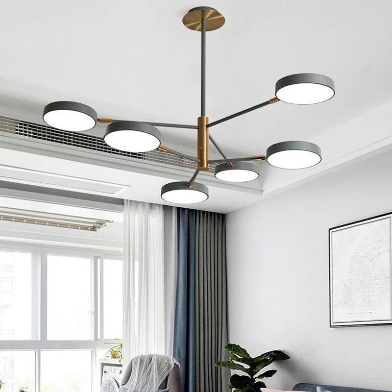 Draaibare metalen tak-hanglamp Simplicity LED-kroonluchter met ronde acrylkap Clearhalo