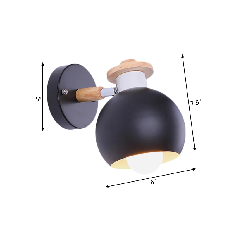 Draaibare monochrome bol-wandkandelaar 1 lamp metalen wandlamp Scandinavische stijl voor studeerkamer Clearhalo