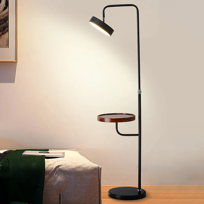 Draaibare ronde LED-vloerlamp Moderne metalen woonkamer sta-lamp met tafel Clearhalo