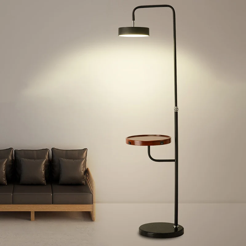 Draaibare ronde LED-vloerlamp Moderne metalen woonkamer sta-lamp met tafel Clearhalo