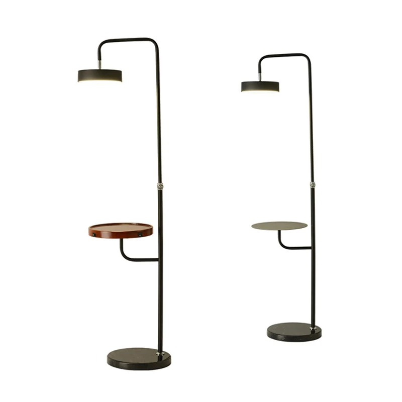 Draaibare ronde LED-vloerlamp Moderne metalen woonkamer sta-lamp met tafel Clearhalo