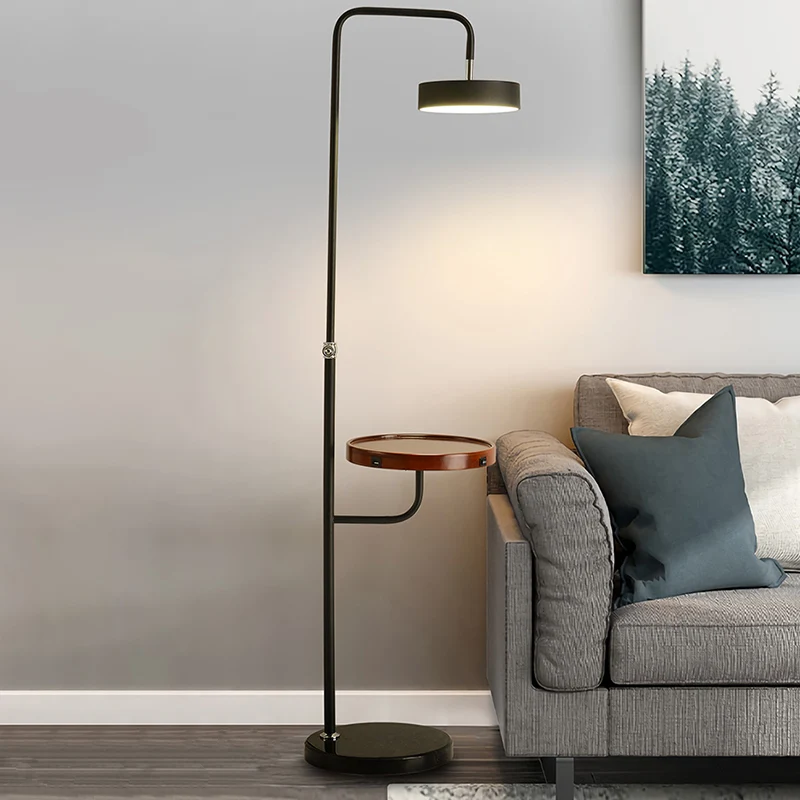 Draaibare ronde LED-vloerlamp Moderne metalen woonkamer sta-lamp met tafel Clearhalo