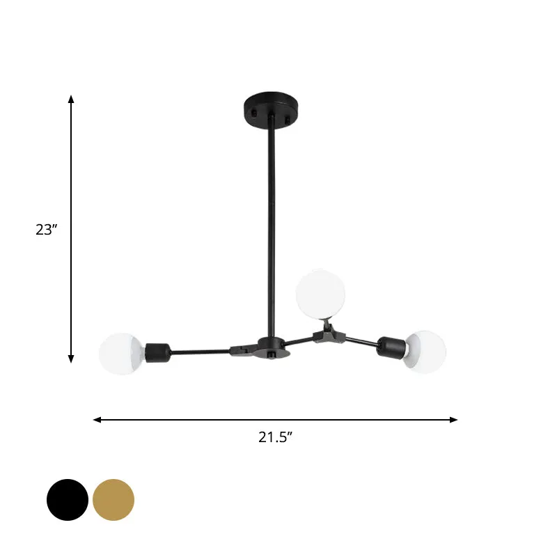 Draaibare takkroonluchter Scandinavische stijl metaal 3/6 lichts zwart/goud hangende hanglamp Clearhalo