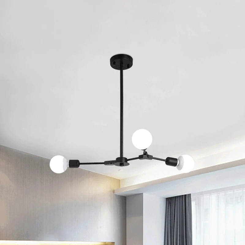 Draaibare takkroonluchter Scandinavische stijl metaal 3/6 lichts zwart/goud hangende hanglamp Clearhalo