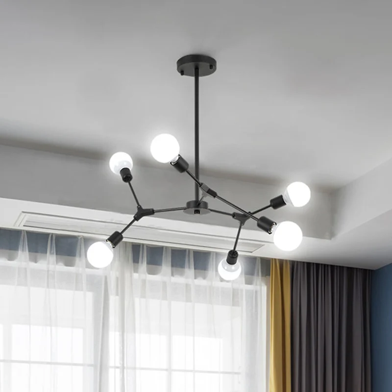 Draaibare takkroonluchter Scandinavische stijl metaal 3/6 lichts zwart/goud hangende hanglamp Clearhalo