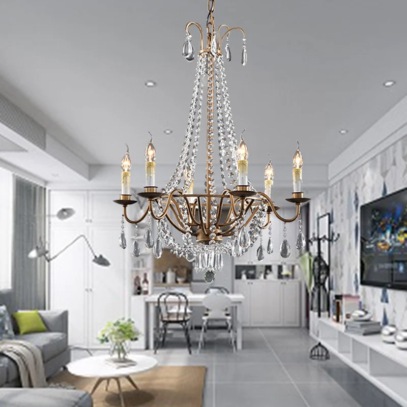 Draperende kralen kristallen kroonluchter verlichting 6 lampen gang hanglamp bruin Clearhalo