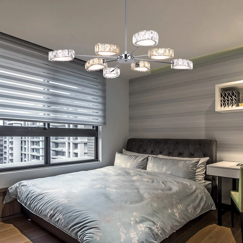 Driehoek kristallen blok plafondkroonluchter eenvoudige stijl 8-lichts chroom hanglamp warm/wit licht Clearhalo
