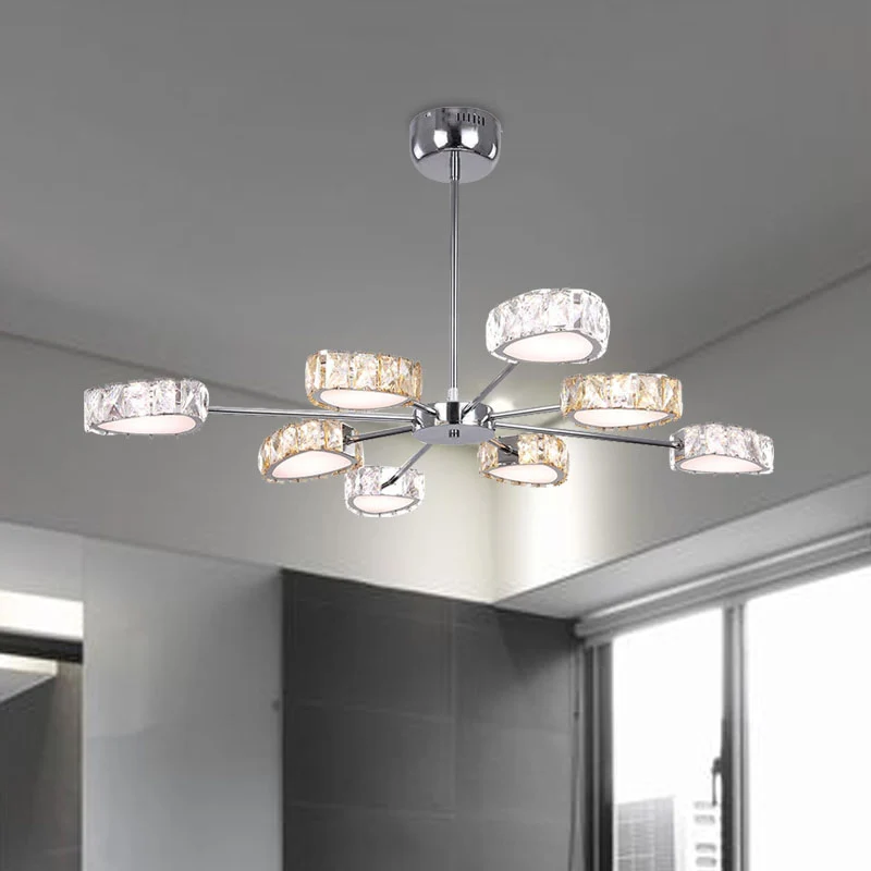 Driehoek kristallen blok plafondkroonluchter eenvoudige stijl 8-lichts chroom hanglamp warm/wit licht Clearhalo
