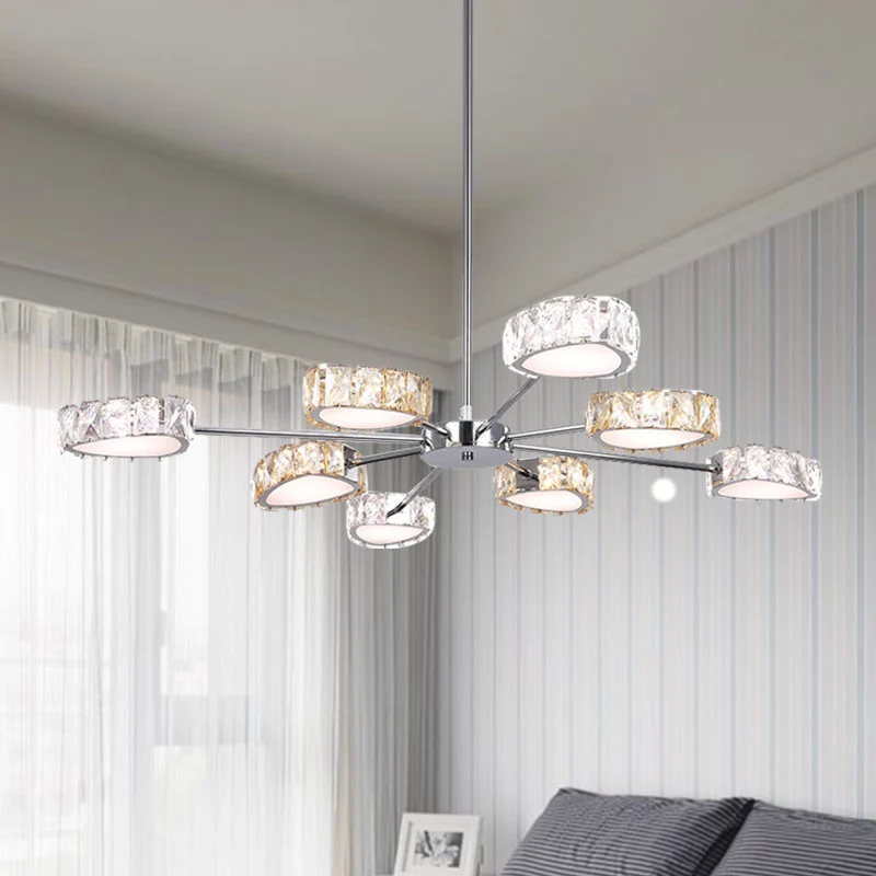 Driehoek kristallen blok plafondkroonluchter eenvoudige stijl 8-lichts chroom hanglamp warm/wit licht Clearhalo