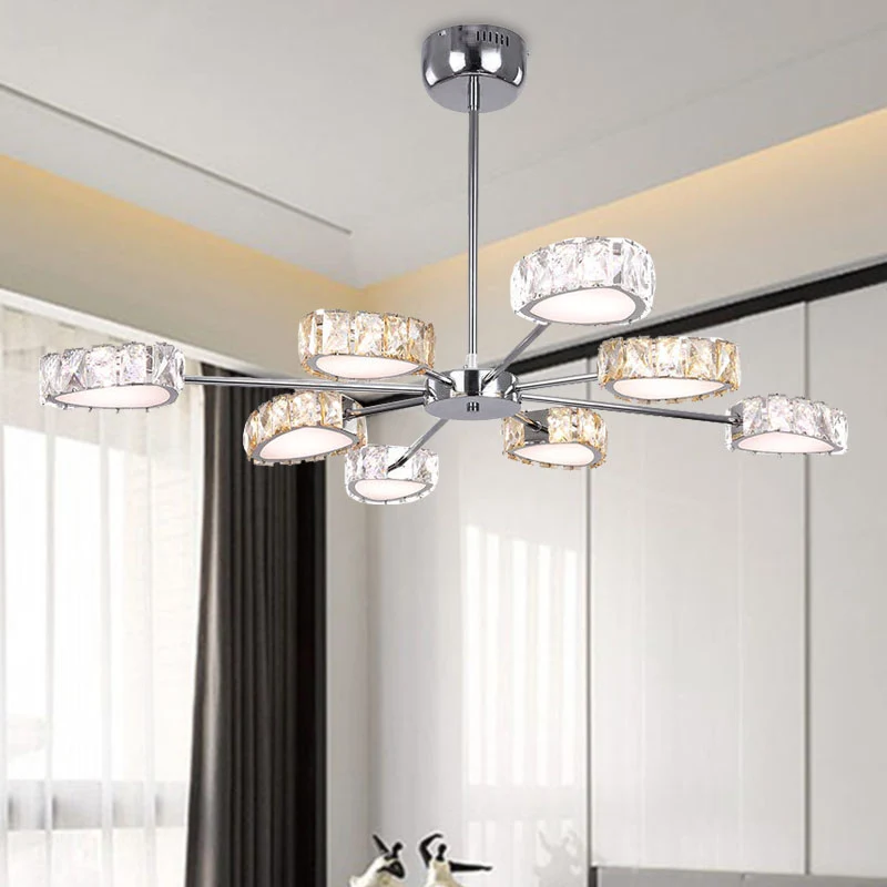 Driehoek kristallen blok plafondkroonluchter eenvoudige stijl 8-lichts chroom hanglamp warm/wit licht Clearhalo