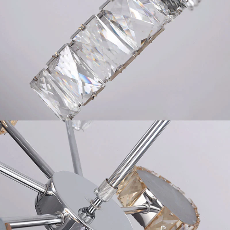 Driehoek kristallen blok plafondkroonluchter eenvoudige stijl 8-lichts chroom hanglamp warm/wit licht Clearhalo