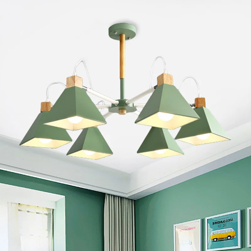 Driehoek Slaapkamer Hangende Hanglamp Metaal 6 Lichten Moderne Hangende Kroonluchter Clearhalo