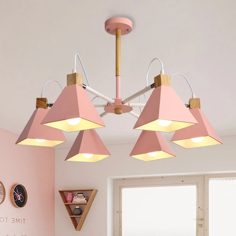 Driehoek Slaapkamer Hangende Hanglamp Metaal 6 Lichten Moderne Hangende Kroonluchter Clearhalo