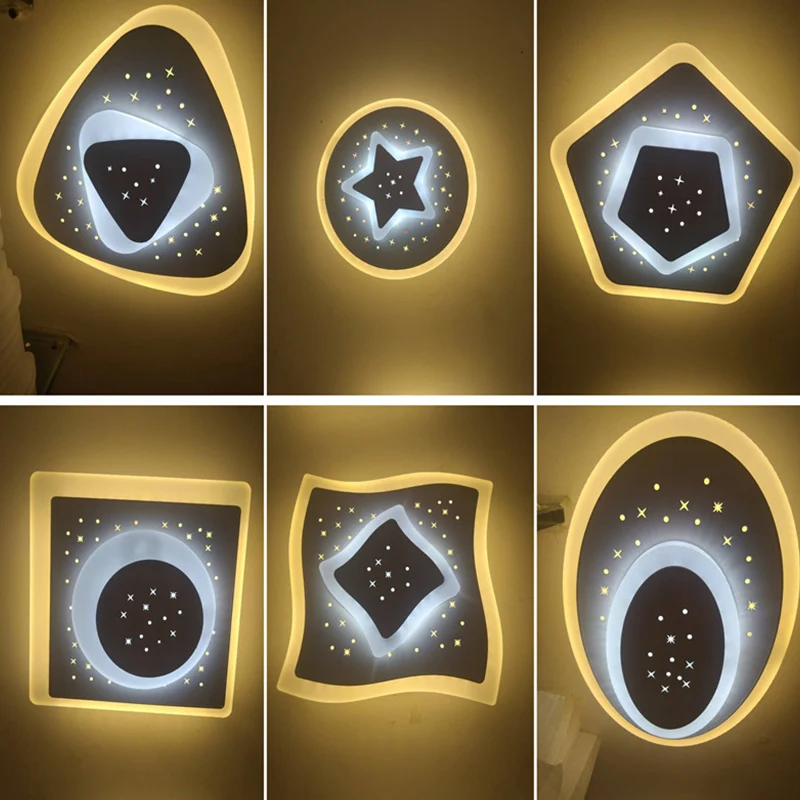 Driehoek/ruit/ster dunne schanslamp moderne acryl slaapkamer LED-sterren inbouw wandlamp wit Clearhalo
