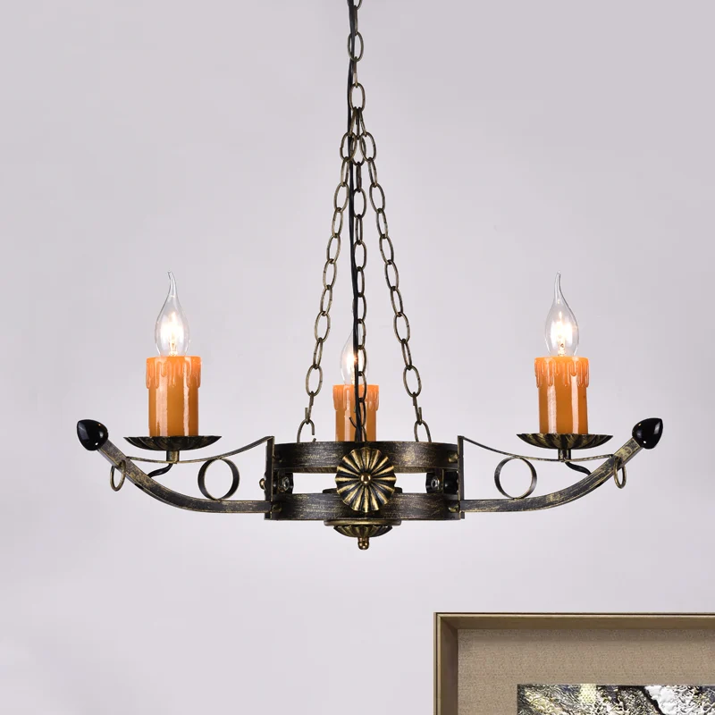 Driekoppige antieke kroonluchters Metalen kaars plafond hanglamp messing voor koffieshop Clearhalo