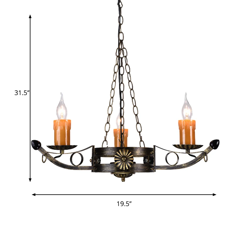Driekoppige antieke kroonluchters Metalen kaars plafond hanglamp messing voor koffieshop Clearhalo