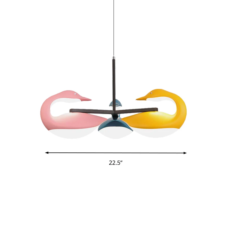 Drie-lichte zwaan LED-kroonluchter Scandinavische stijl acryl kleurrijke hanglamp voor kinderkamer, derde versnelling Clea...