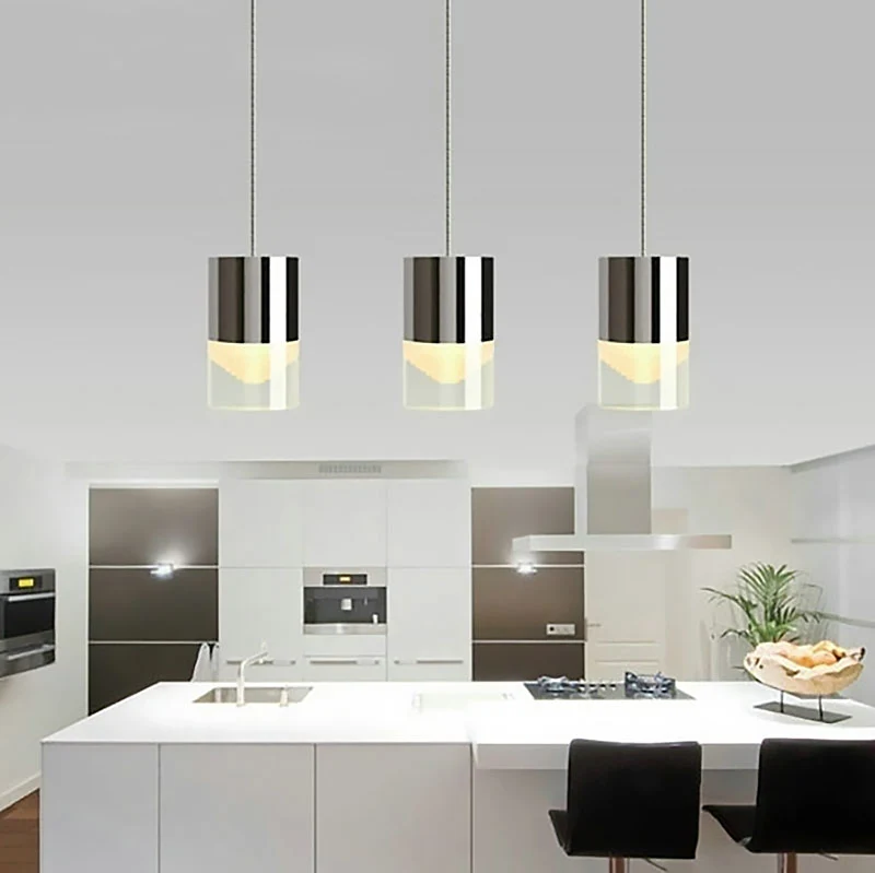 Drievoudige cilindervormige hanglamp Moderne eenvoudige hanglamp van metaal en glas, chroom voor bar Clearhalo