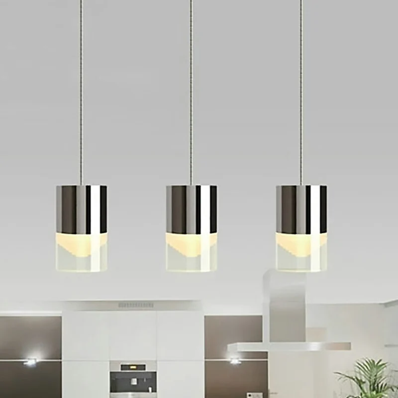 Drievoudige cilindervormige hanglamp Moderne eenvoudige hanglamp van metaal en glas, chroom voor bar Clearhalo
