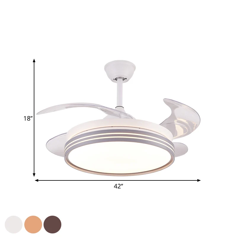 Drum 4 bladen semi-inbouwlamp modern metaal koffie/wit/goud LED hangende ventilatorlamp, 42" breed Clearhalo