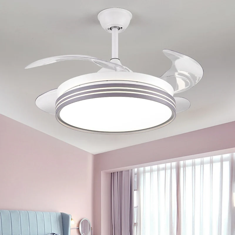 Drum 4 bladen semi-inbouwlamp modern metaal koffie/wit/goud LED hangende ventilatorlamp, 42" breed Clearhalo