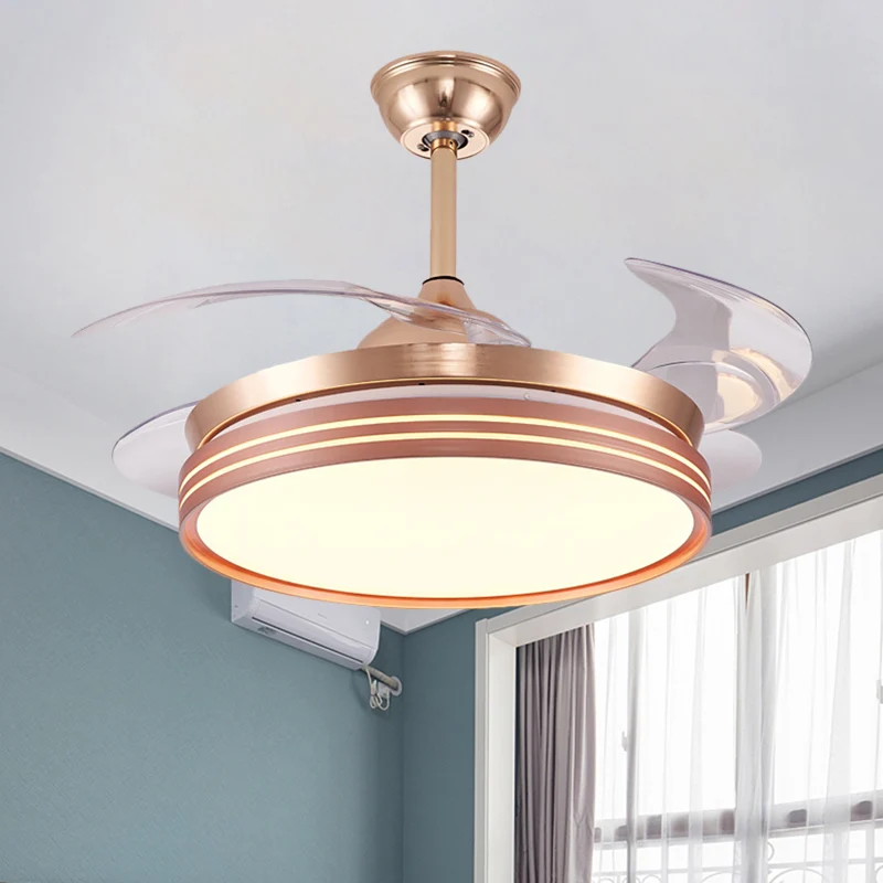 Drum 4 bladen semi-inbouwlamp modern metaal koffie/wit/goud LED hangende ventilatorlamp, 42" breed Clearhalo