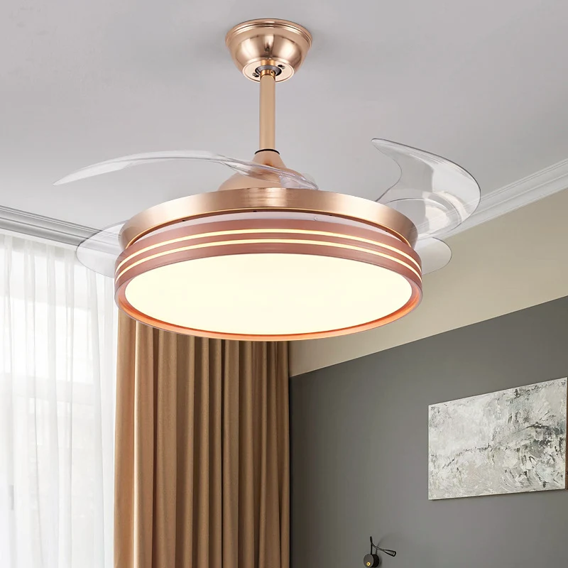Drum 4 bladen semi-inbouwlamp modern metaal koffie/wit/goud LED hangende ventilatorlamp, 42" breed Clearhalo