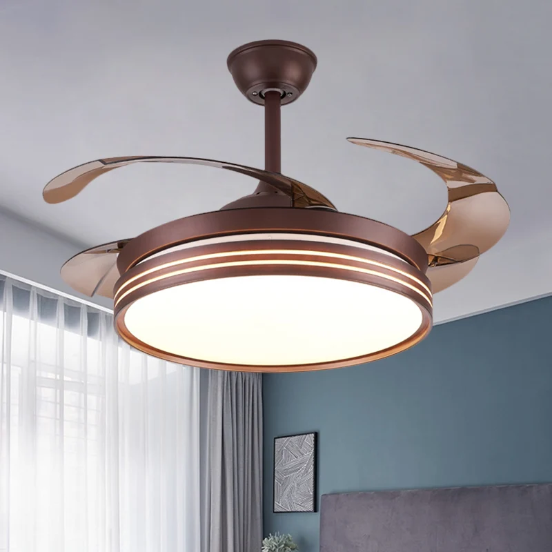 Drum 4 bladen semi-inbouwlamp modern metaal koffie/wit/goud LED hangende ventilatorlamp, 42" breed Clearhalo