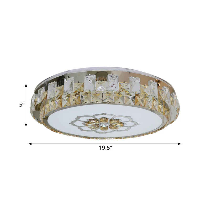 Drum Clear Cut Crystal Blocks Inbouw moderne slaapkamer LED-plafondlamp roestvrij staal met bloesempatroon Clearhalo