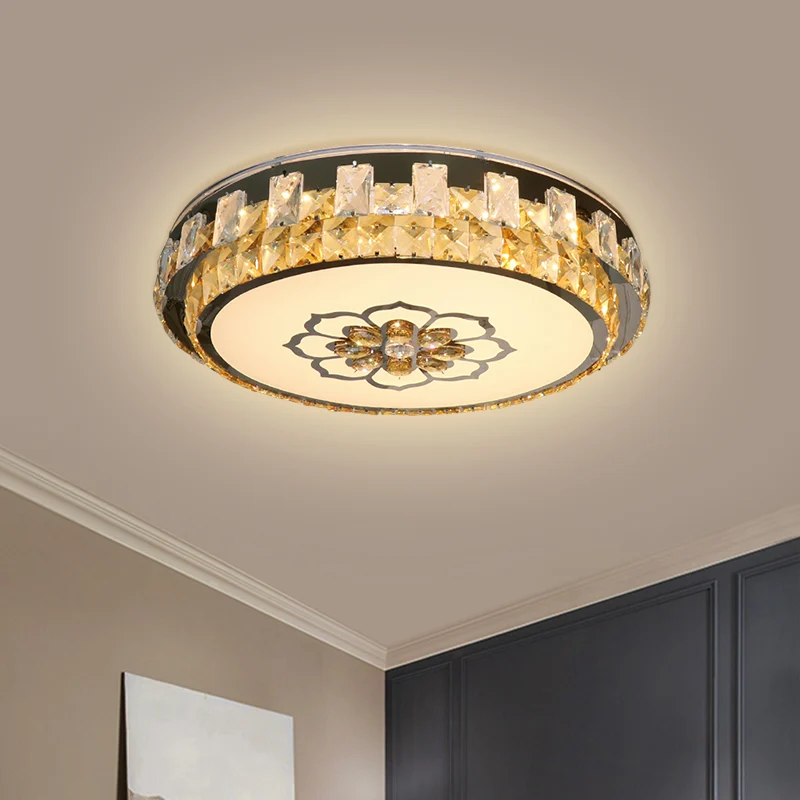 Drum Clear Cut Crystal Blocks Inbouw moderne slaapkamer LED-plafondlamp roestvrij staal met bloesempatroon Clearhalo