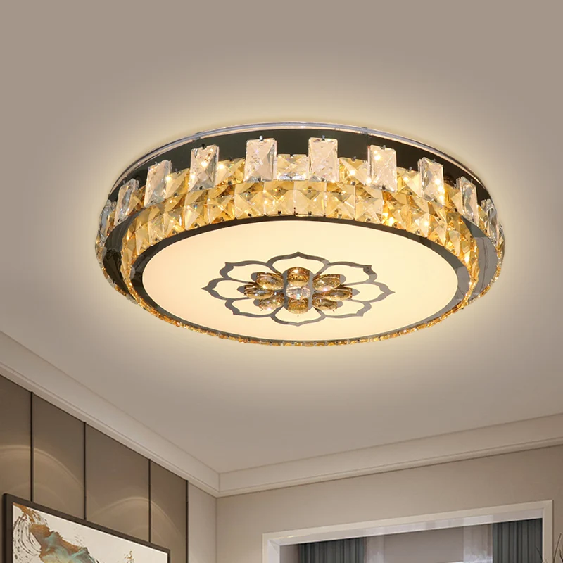 Drum Clear Cut Crystal Blocks Inbouw moderne slaapkamer LED-plafondlamp roestvrij staal met bloesempatroon Clearhalo