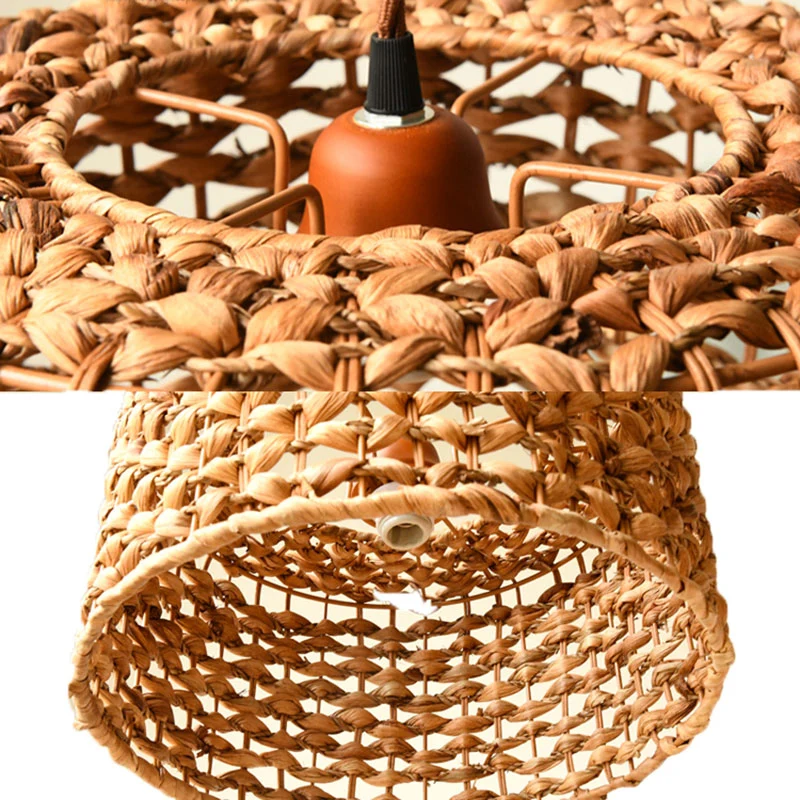 Drum Cottage Hotel hanglamp rotan 1-lichts Aziatische stijlvolle hanglamp beige Clearhalo