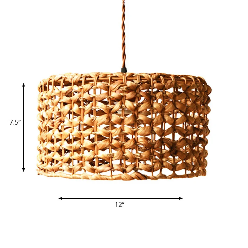 Drum Cottage Hotel hanglamp rotan 1-lichts Aziatische stijlvolle hanglamp beige Clearhalo