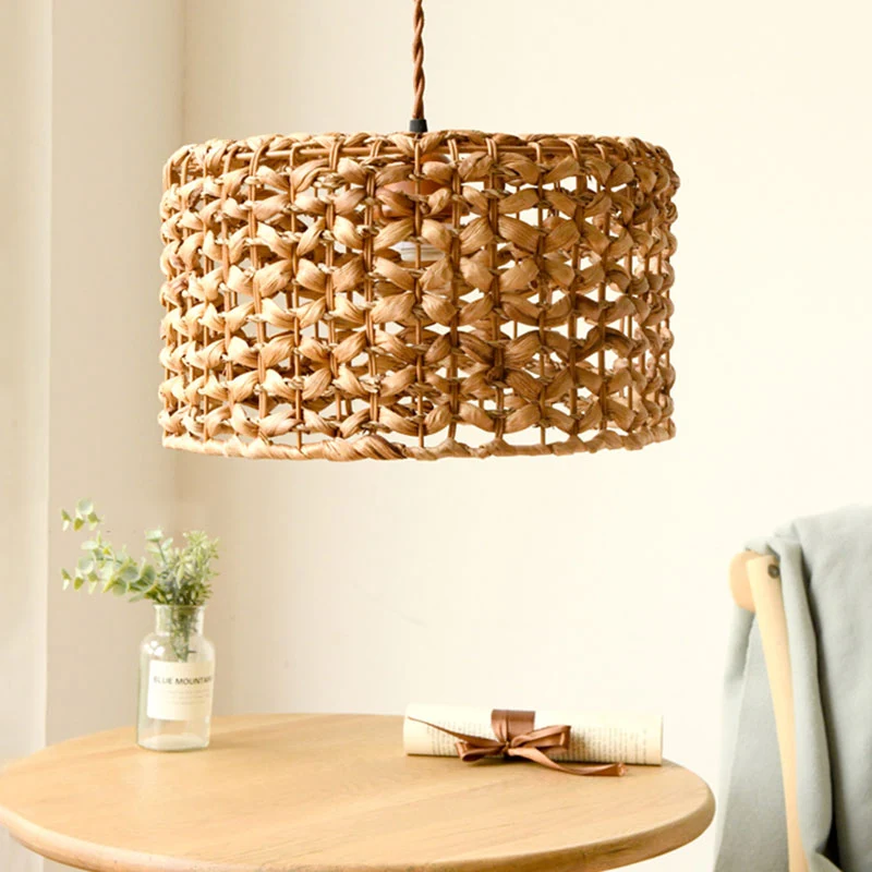Drum Cottage Hotel hanglamp rotan 1-lichts Aziatische stijlvolle hanglamp beige Clearhalo