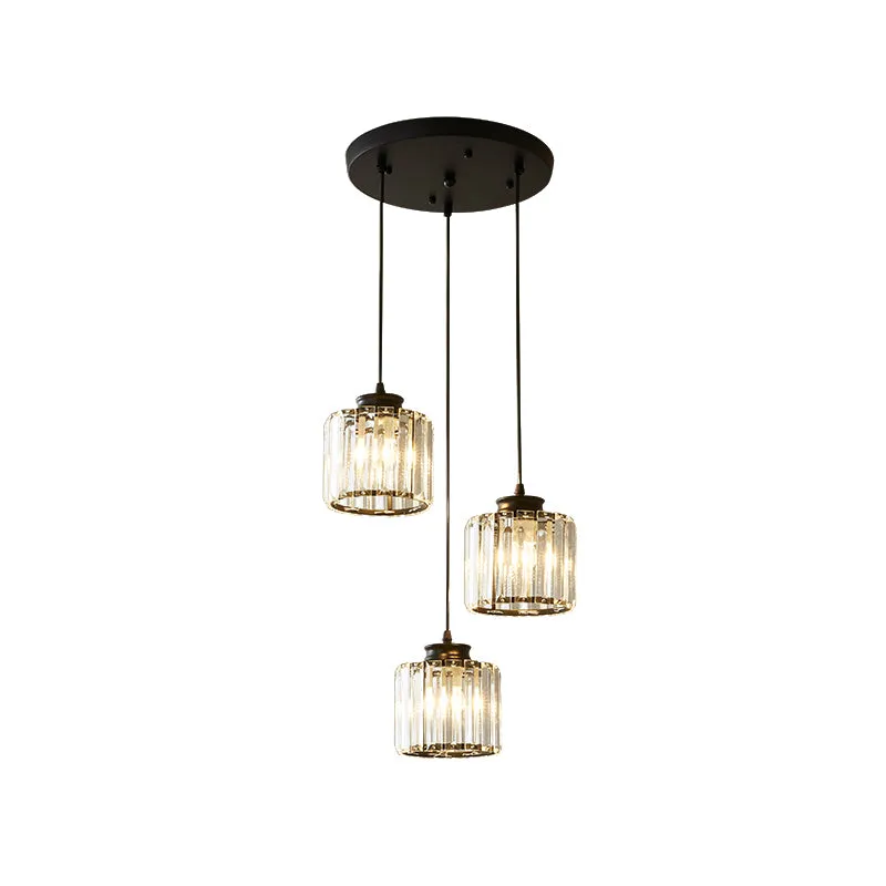Drum Crystal Multi Light hanglamp modernistisch 3-lichts zwart plafondophangarmatuur met lineaire/ronde luifel Clearhalo