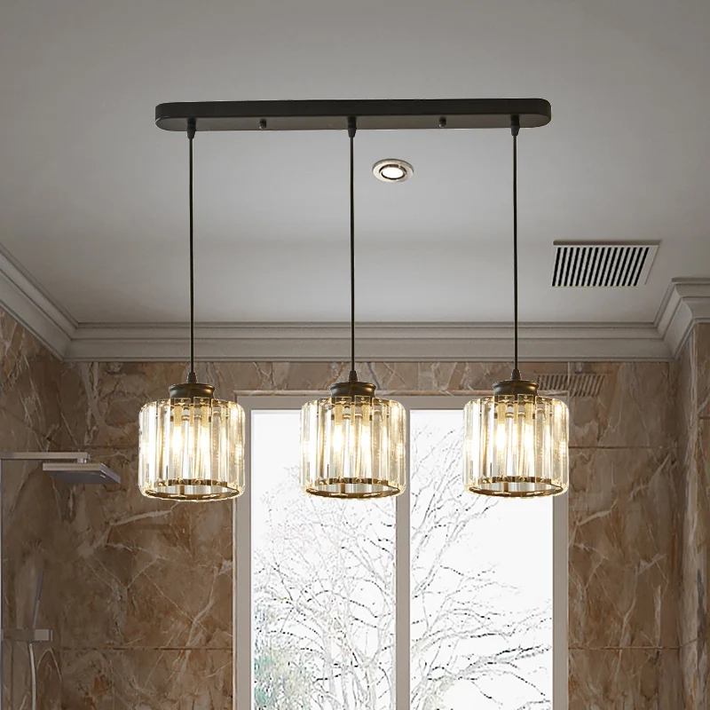 Drum Crystal Multi Light hanglamp modernistisch 3-lichts zwart plafondophangarmatuur met lineaire/ronde luifel Clearhalo
