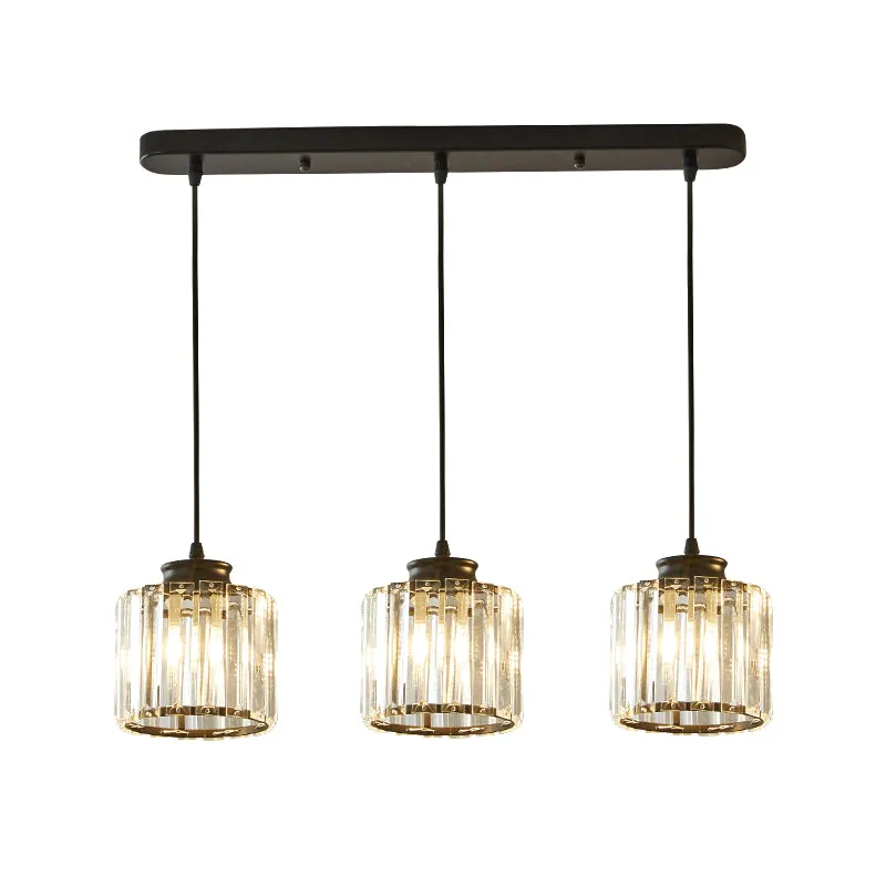 Drum Crystal Multi Light hanglamp modernistisch 3-lichts zwart plafondophangarmatuur met lineaire/ronde luifel Clearhalo