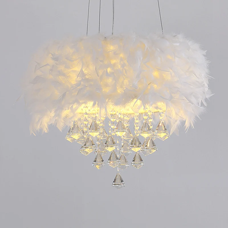 Drum Eetkamer Hanglamp Veer Romantische Hanglamp met Kristaldeco Wit Clearhalo