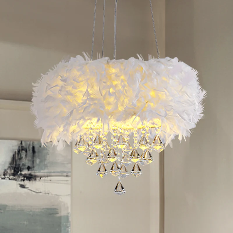 Drum Eetkamer Hanglamp Veer Romantische Hanglamp met Kristaldeco Wit Clearhalo