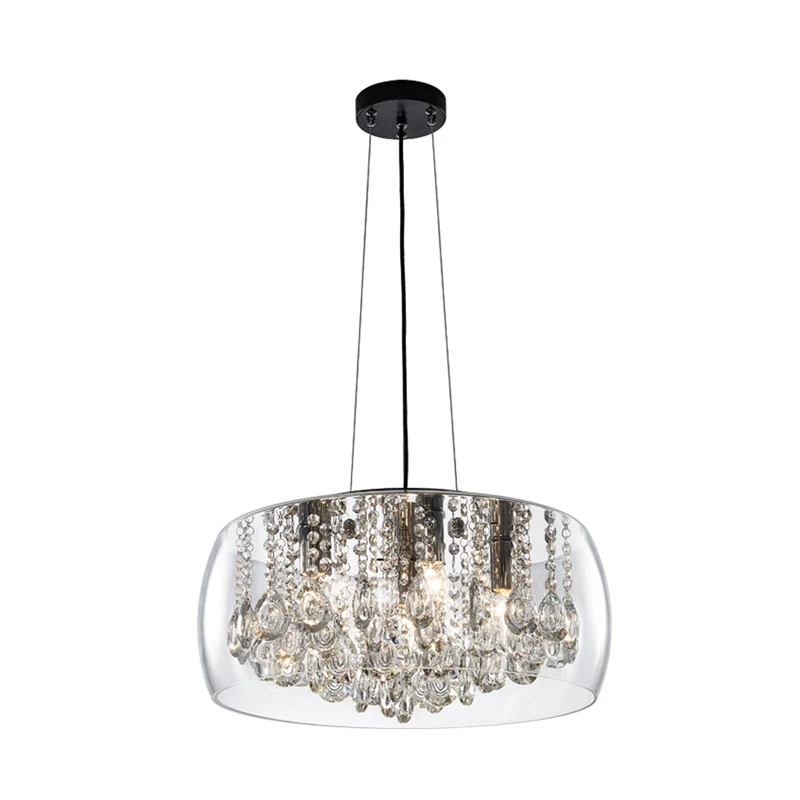Drum Eetkamer Kroonluchter Verlichting Eenvoudige Stijl Kristallen Druppel 3 Hoofden Hanglamp met Amber/Helder Glazen Kap...