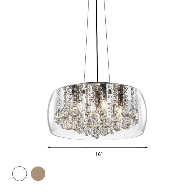 Drum Eetkamer Kroonluchter Verlichting Eenvoudige Stijl Kristallen Druppel 3 Hoofden Hanglamp met Amber/Helder Glazen Kap...