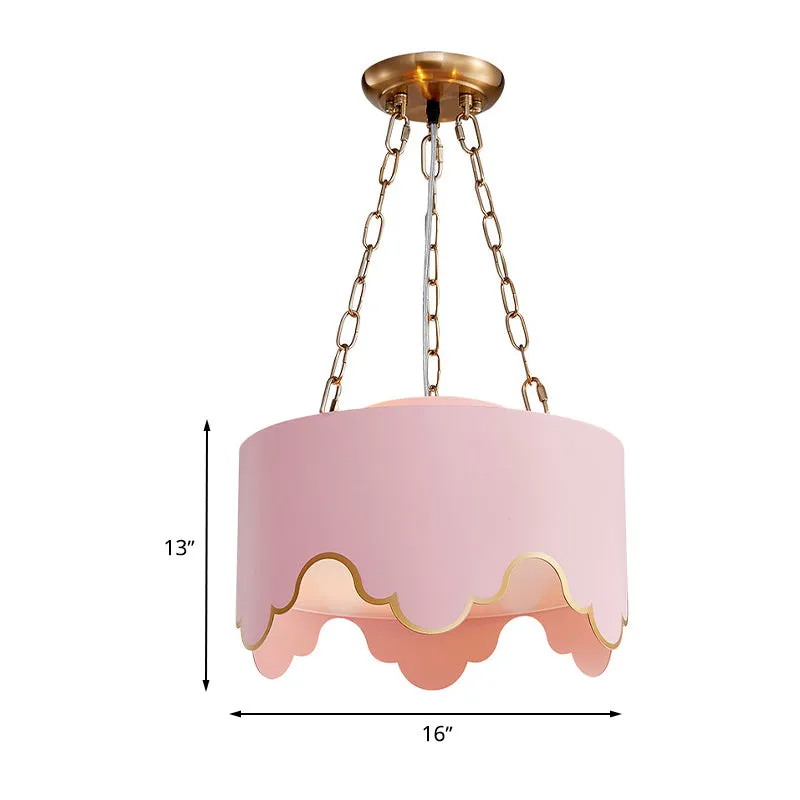 Drum hangende plafondlamp kinderen ijzer 1 lamp roze hanglamp met gegolfde rand voor kinderkamer Clearhalo