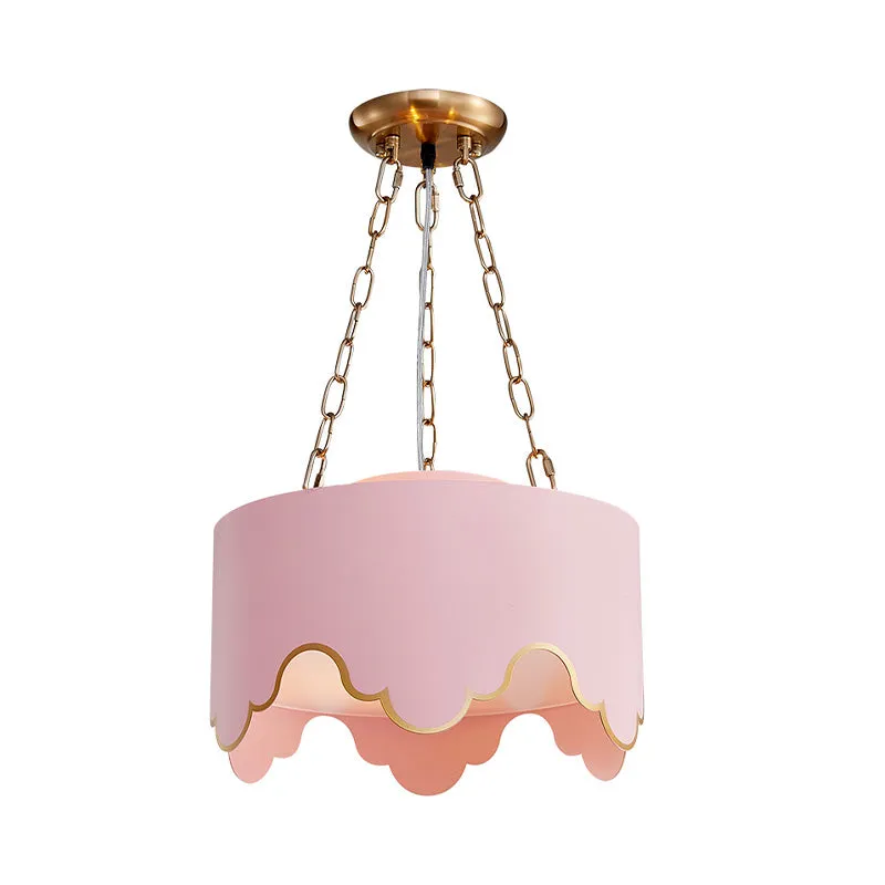 Drum hangende plafondlamp kinderen ijzer 1 lamp roze hanglamp met gegolfde rand voor kinderkamer Clearhalo