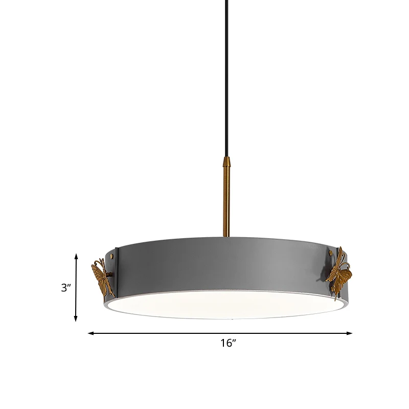 Drum hanglamp Minimalistisch acryl LED grijze afwerking hanglamp met vlinderontwerp Clearhalo