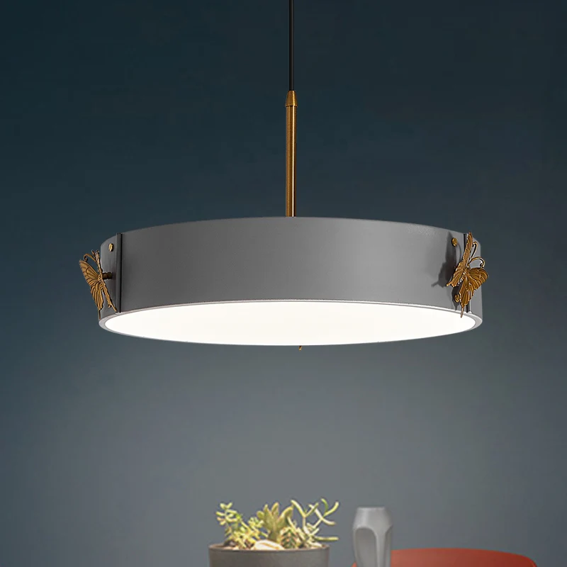 Drum hanglamp Minimalistisch acryl LED grijze afwerking hanglamp met vlinderontwerp Clearhalo