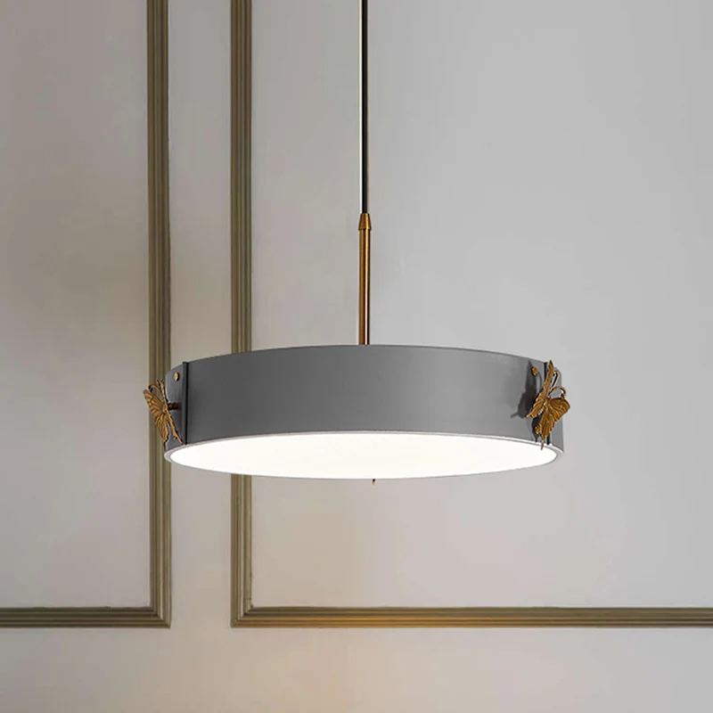 Drum hanglamp Minimalistisch acryl LED grijze afwerking hanglamp met vlinderontwerp Clearhalo