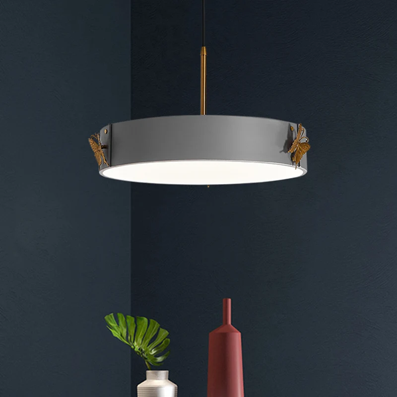 Drum hanglamp Minimalistisch acryl LED grijze afwerking hanglamp met vlinderontwerp Clearhalo