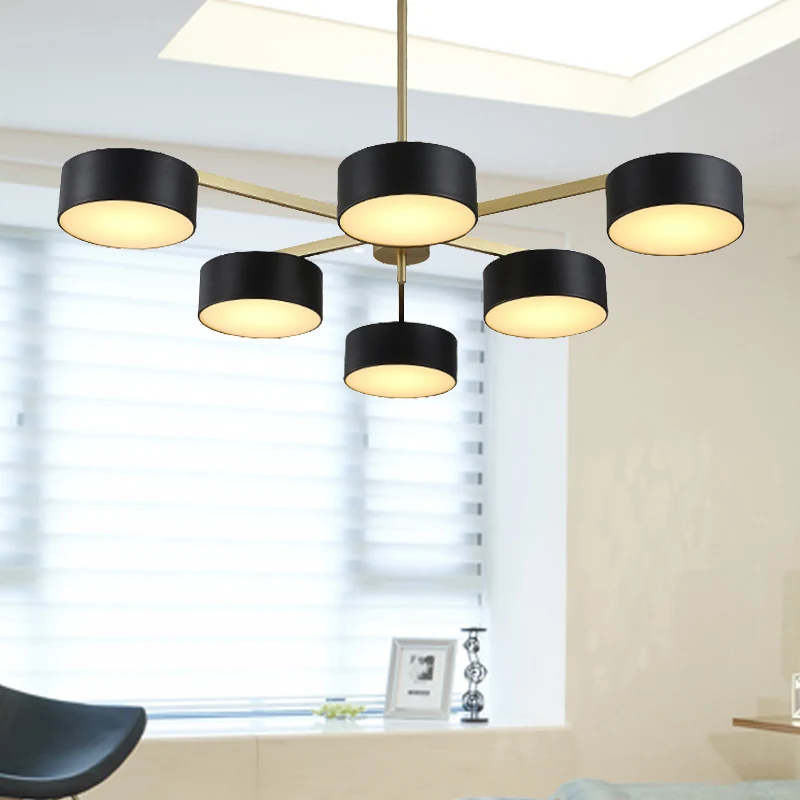 Drum hanglamp post modern metaal 3/5/6/10 lichten zwart/gouden kroonluchter licht voor woonkamer Clearhalo