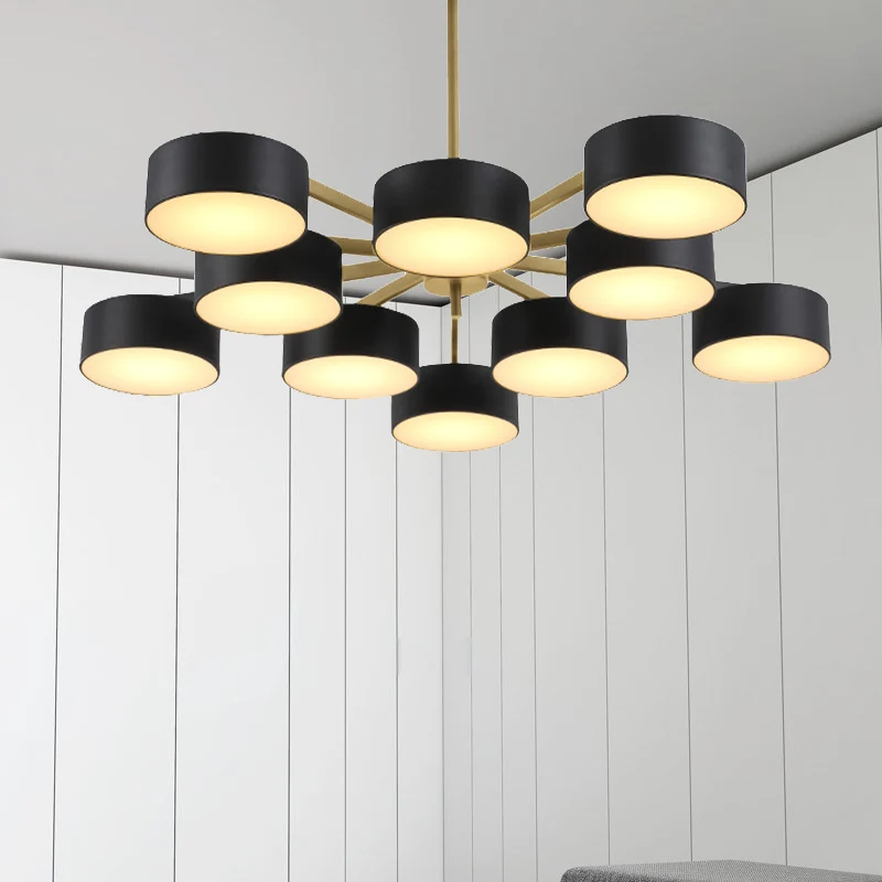 Drum hanglamp post modern metaal 3/5/6/10 lichten zwart/gouden kroonluchter licht voor woonkamer Clearhalo